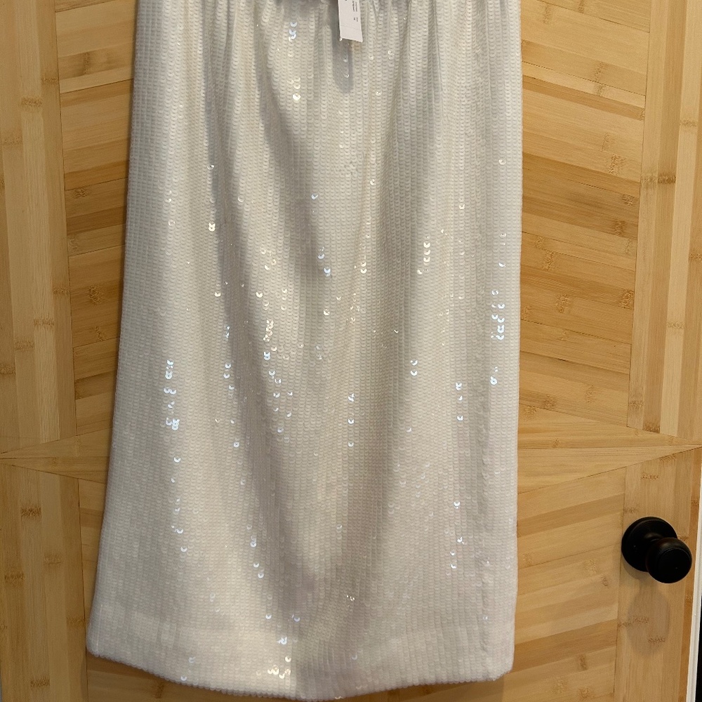 NWT J.Crew Collection white clear sequin midi skirt in Size Large. Retail $198
